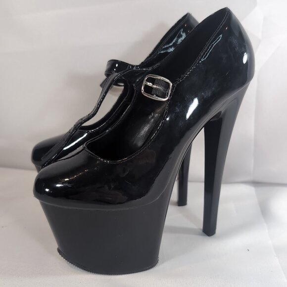 2 Pair Pleaser Heels 6 Delight 662 Corset Black Patent Mary Jane Dance Pole 6" - Picture 10 of 16